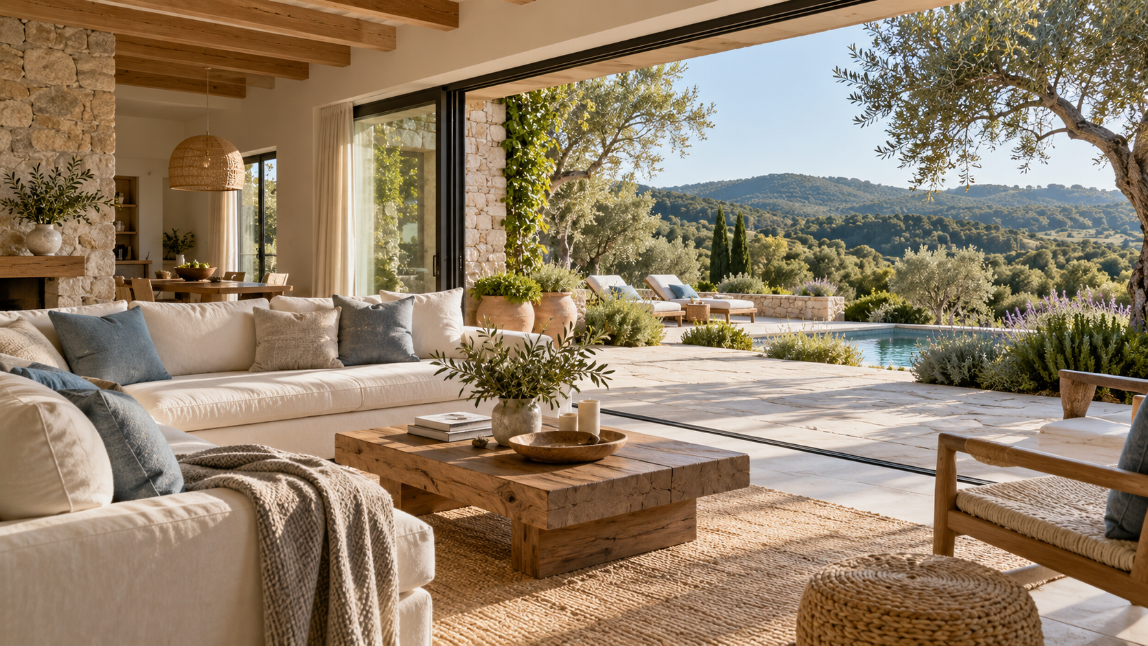 Interior contemporáneo con jardín mediterráneo